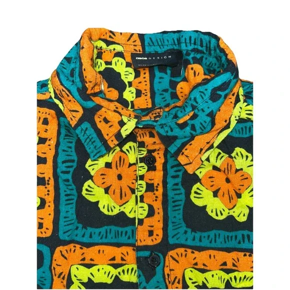 ASOS DESIGN Boxy Oversized Shirt Linen Blend W/ Crochet Print Men's Large - Picture 3 of 7